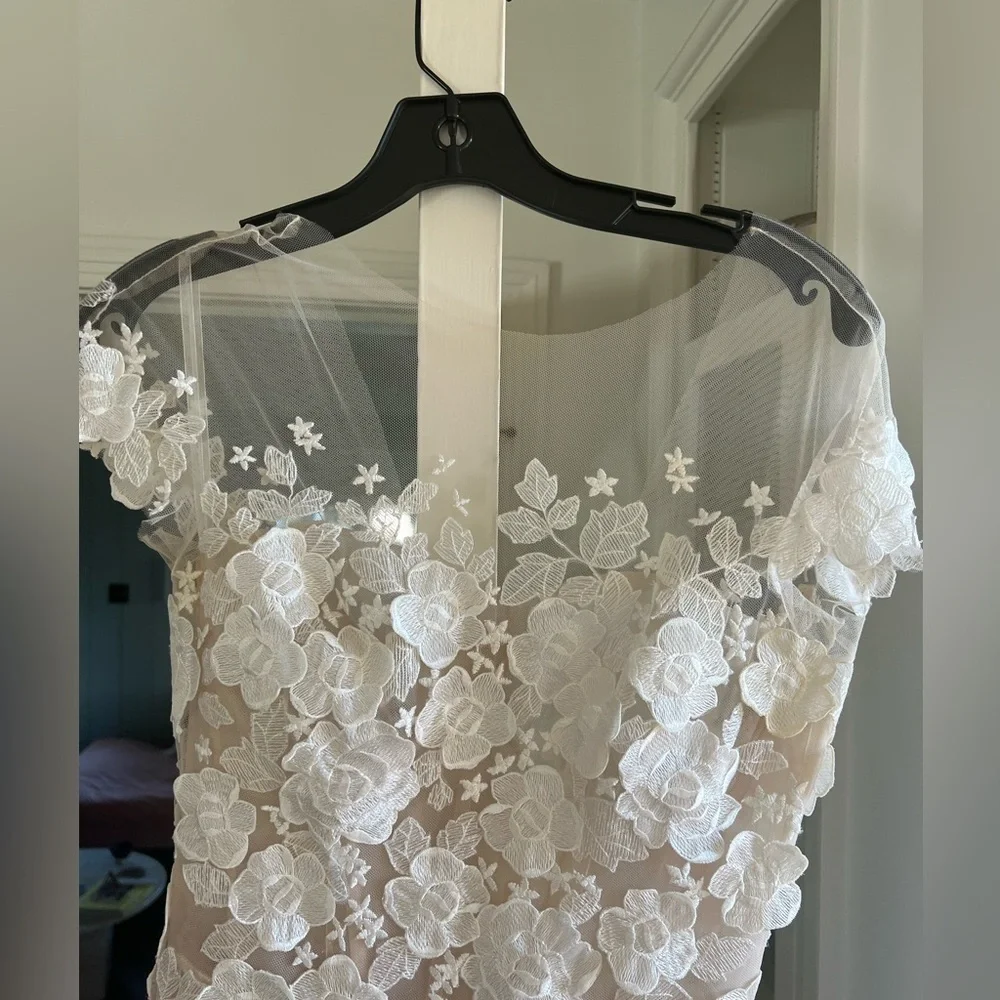 Mira Zwillinger wedding gown Floral Appliqué Illusion Off-Shoulder Gown